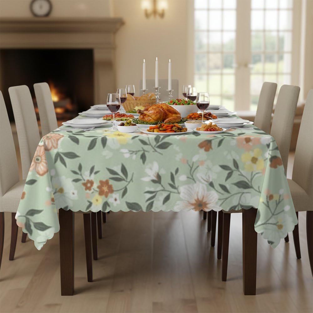 Green Print Table Cover 60x120 in, Washable Coquette Dinner Table Cover, 4Th Birthday Decorations Girl Boho Picnic for Everyday Tea Party Fiesta