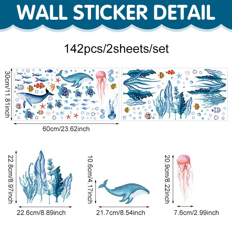 142 adhesivos marinos para pared en vinilo azul miniatura 4
