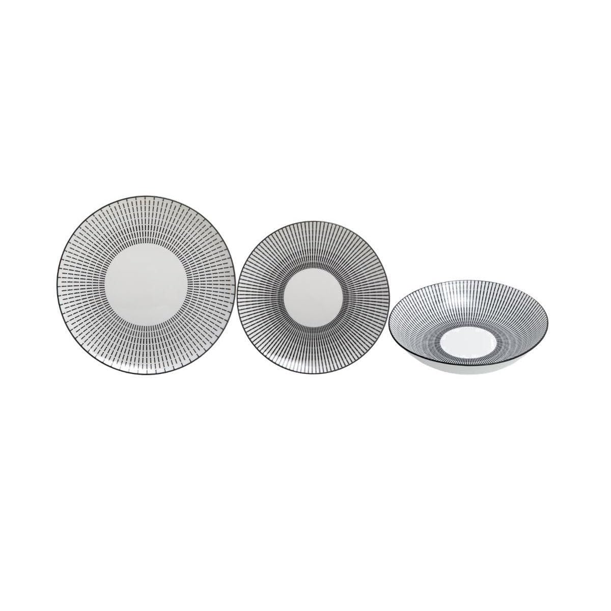 Secret de Gourmet - Service de Table 18 Pièces "Lunis" 27cm Noir & Blanc