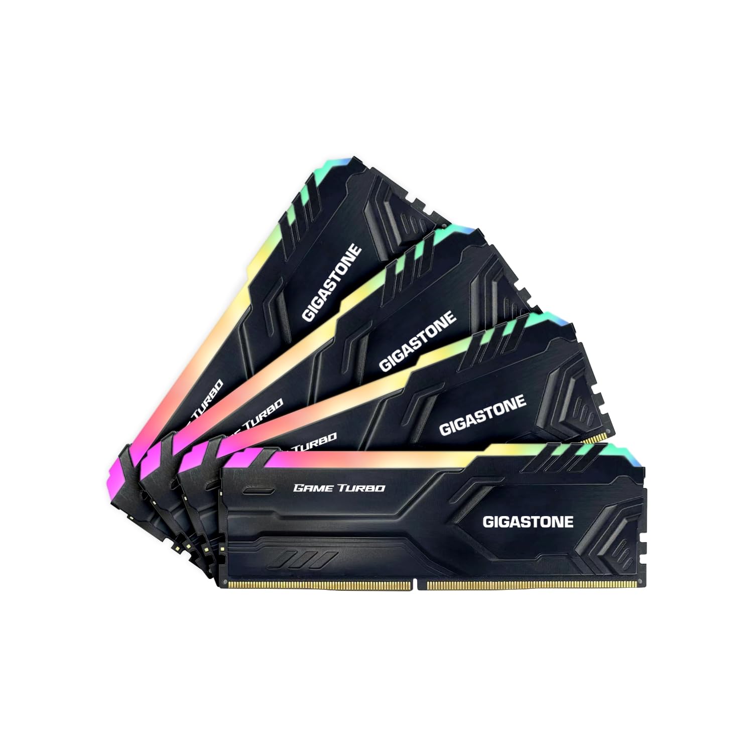 【DDR4 RGB RAM】 GIGASTONE RGB Game Turbo 64GB (4x16GB) DDR4 3200MHz Desktop RAM – PC4-25600 CL16-18-18-40, XMP 2.0 / AMD Support, 1.35V UDIMM 288-Pin, Unbuffered Non-ECC High-Performance RAM (Black)