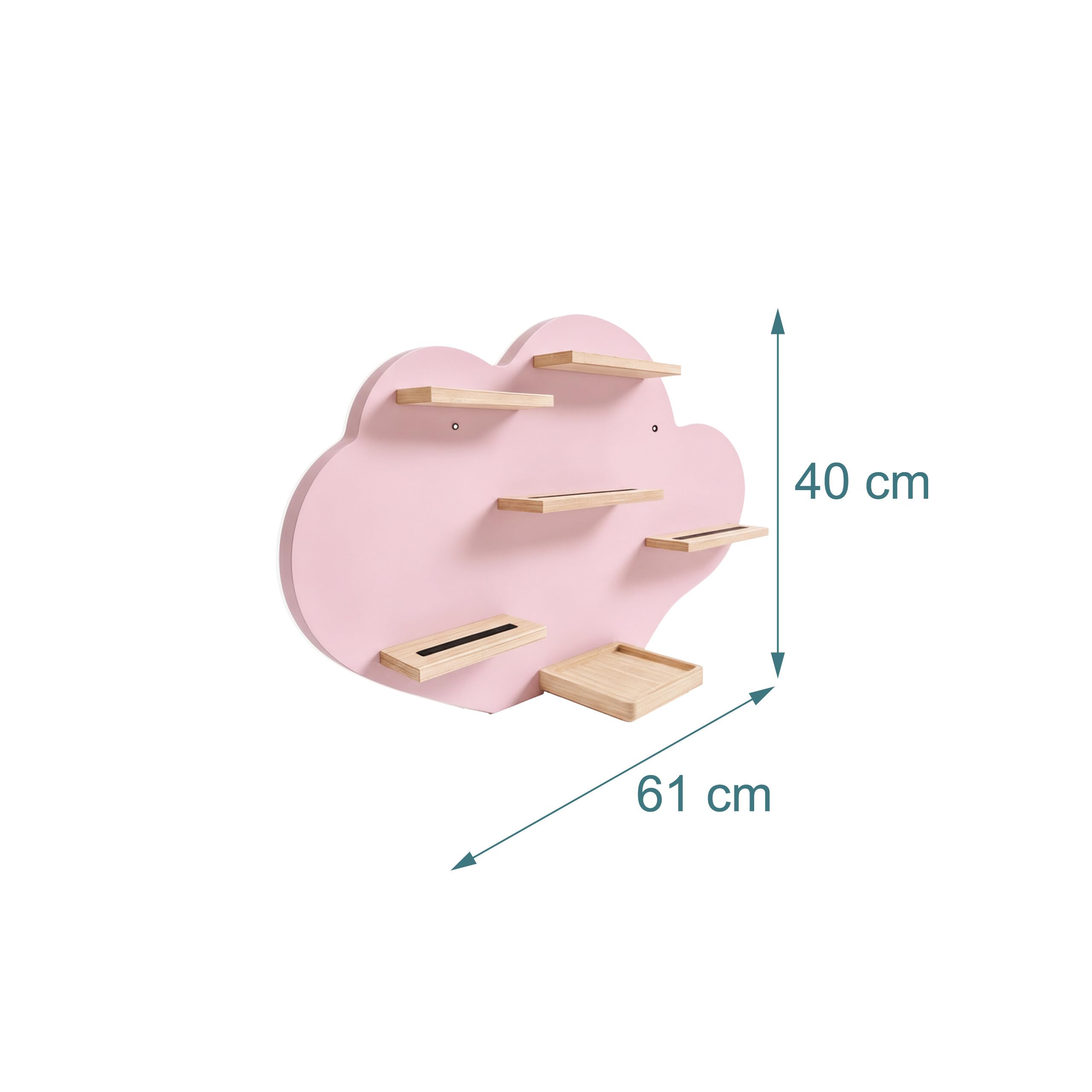 Relaxdays Étagère magnétique Nuage pour Toniebox & 20 Tonies, 40x61x17 cm, Rose