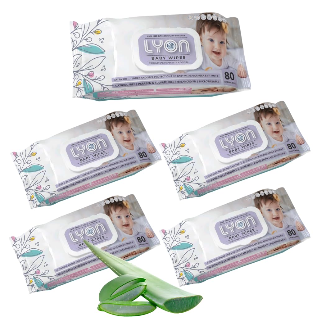 Lyon Baby 400 Wipes with Aloe Vera and Vitamin C, Alcohol Free, Paraben and Sulfate Free, 80 Wipes per Pack, Pack of 5-image-5