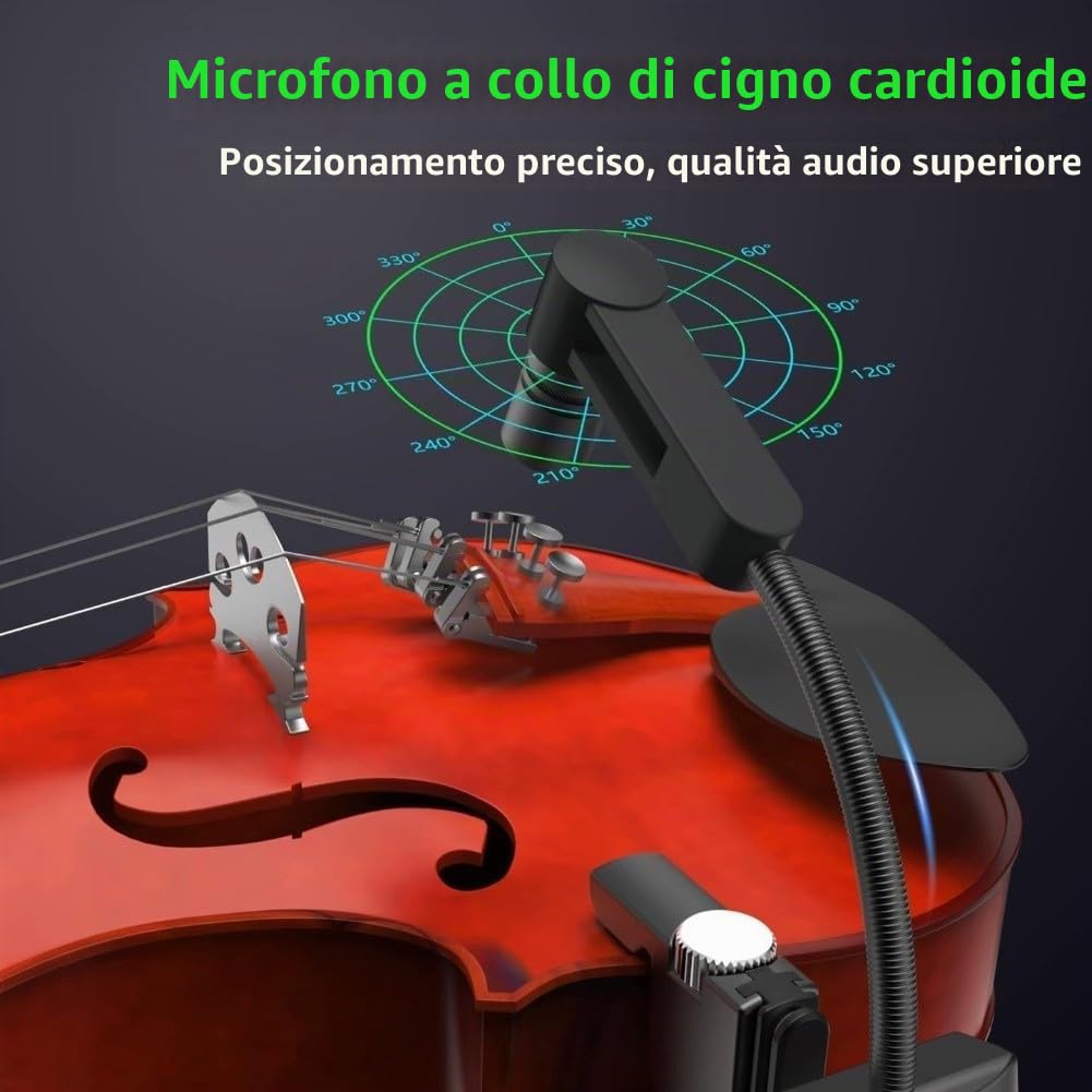 Sistema di Microfono Wireless UHF per Violino, Trasmissione Stabile 610-690MHz, Guadagno Regolabile, Installazione a Clip, Per Musica Dal Vivo