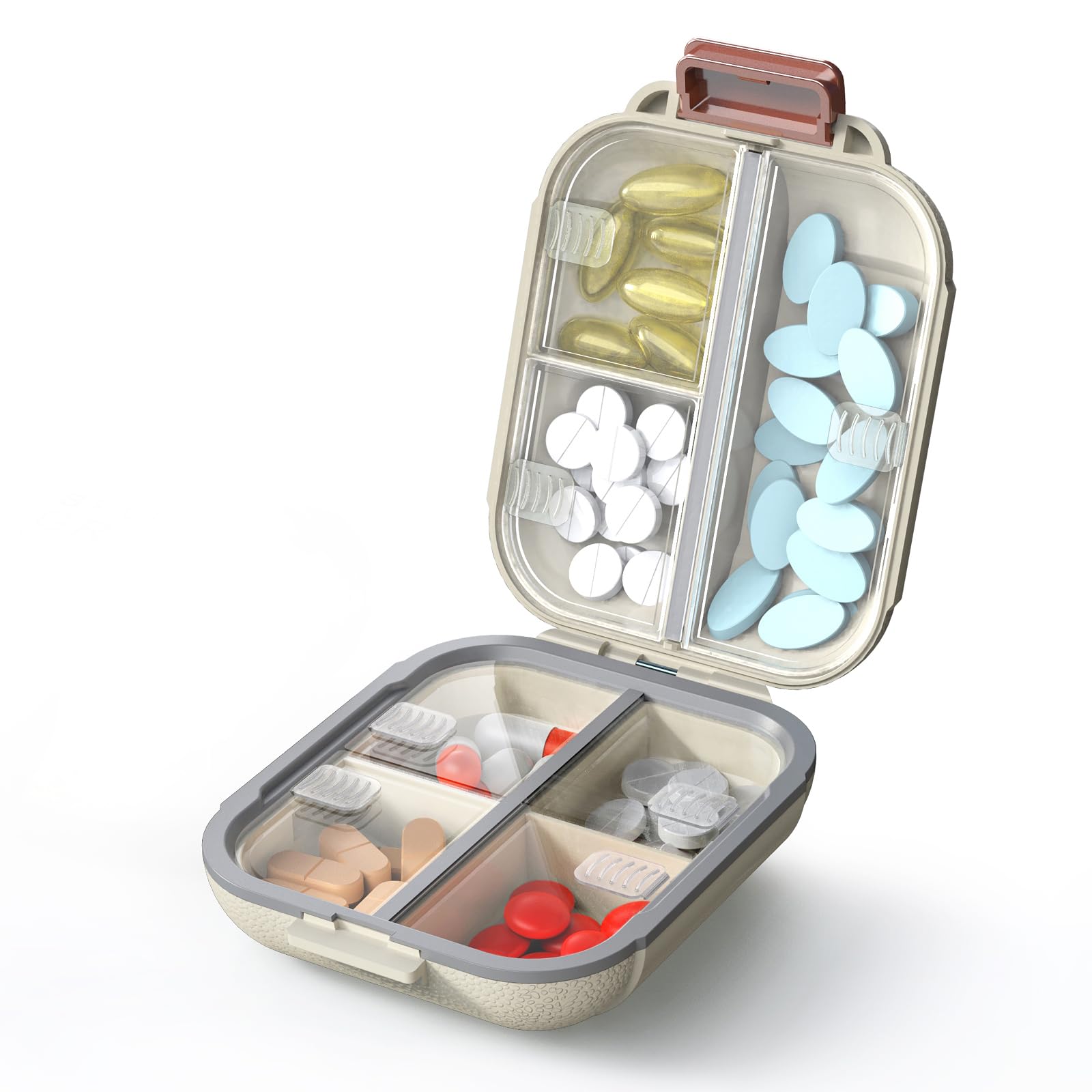 ZHIYES Travel Pill Organizer 7 Compartments, Foldable Portable Airtight Daily Pill Box, Compact Pill Case for Purse Pocket, Medicine Organizer for
