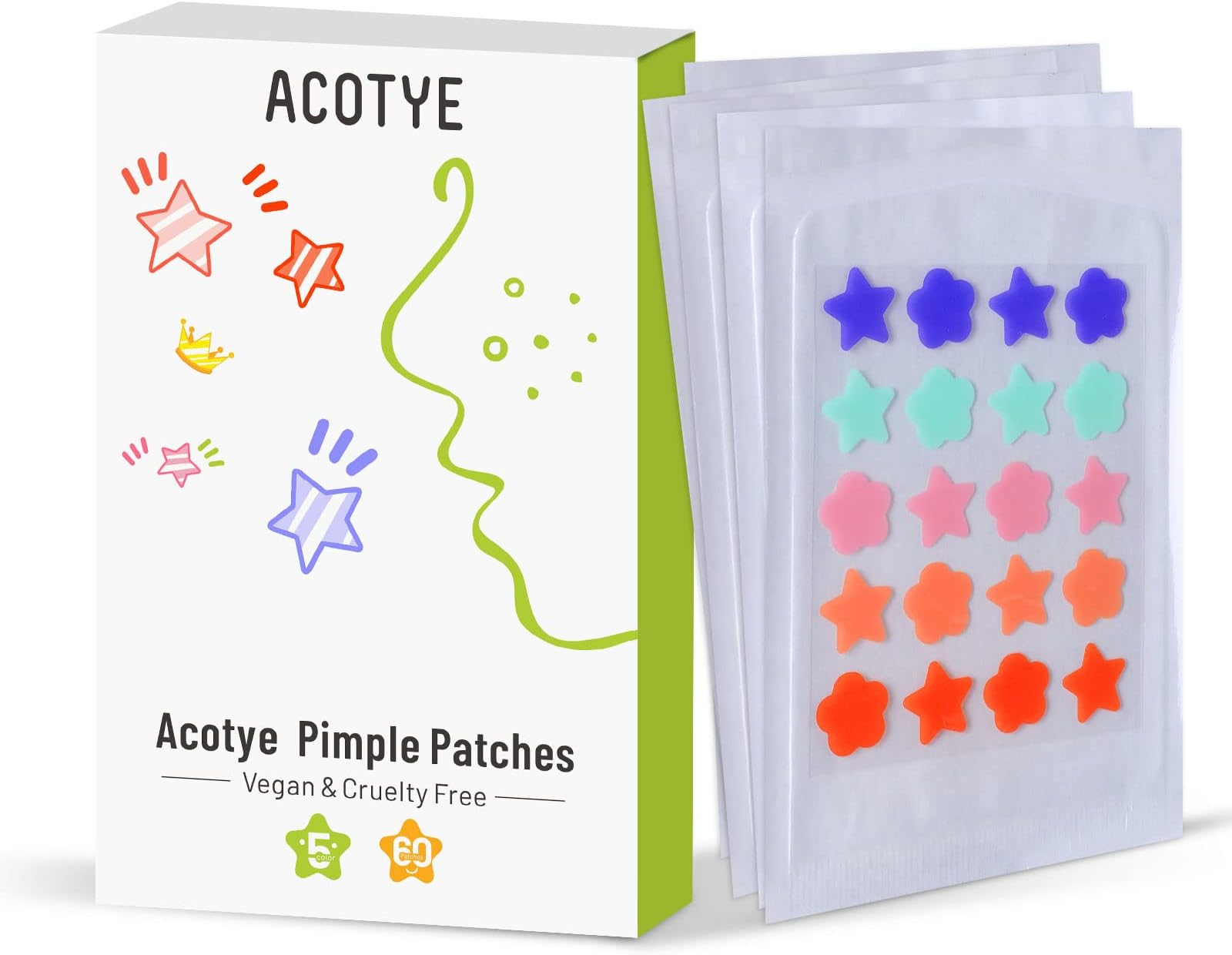 Pimple Patches 60PCS Star Spot Patches with Niacinamide and Hyaluronic acid, Moisturizing, Fast Acne Patch Healing and Acne Scars Treatment