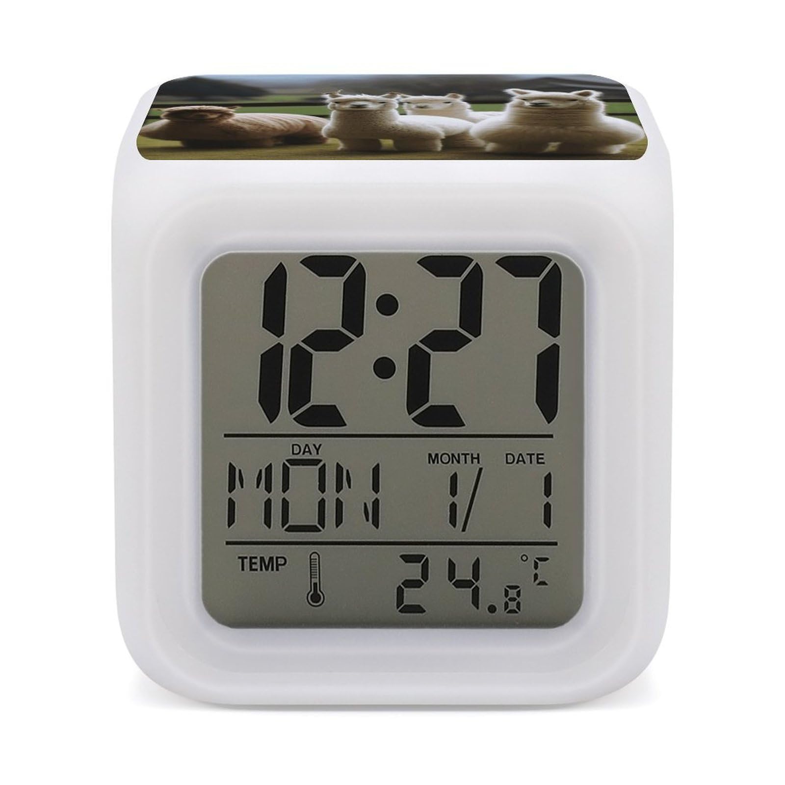 VstaDank Alpaca Family Alarm Clock with 7 Color Changing Night Light Date Temp Display Wake Clocks LED Display Digital Clock Electric Desk Clocks for Living Office Bedroom Decor
