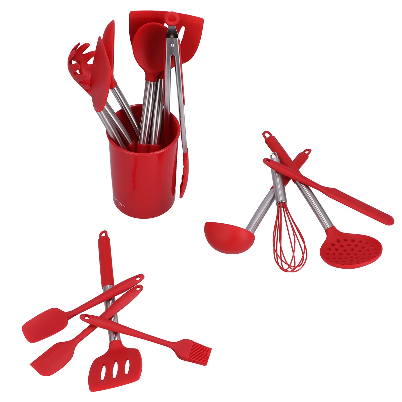 Aramox Set di Utensili da in Silicone, Set di Pentole in Silicone da 15 Pezzi con Manici in Acciaio Inossidabile, Utensili da Riscaldanti a 480 ° F, Sicuro Antiaderente con Supporto per Cuochi