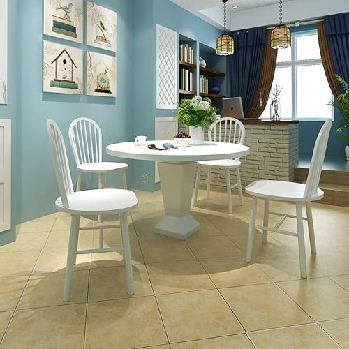 4-Piece White Solid Rubber Wood Dining Chairs Set with Rounded Backrests, Farmhouse Kitchen Chairs for Dining Room Living Room Comedor Furniture