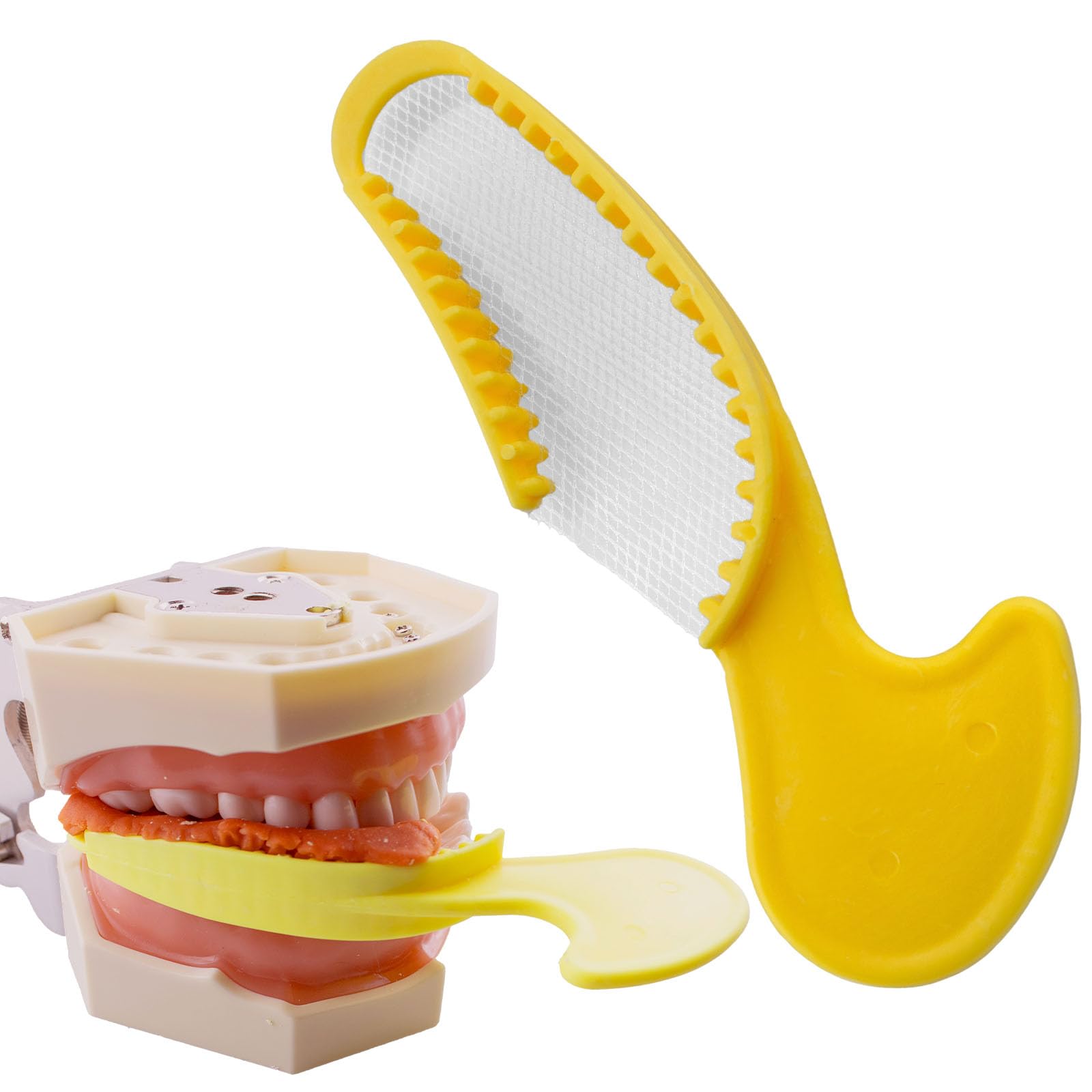 105PCs Dental Grade Disposable Dental Triple Bite Registration Tray Quadrant Large Half by JEVOLVE | Impression Trays with Plastic Rigid Frame and Nylon Mesh for Teeth Molds