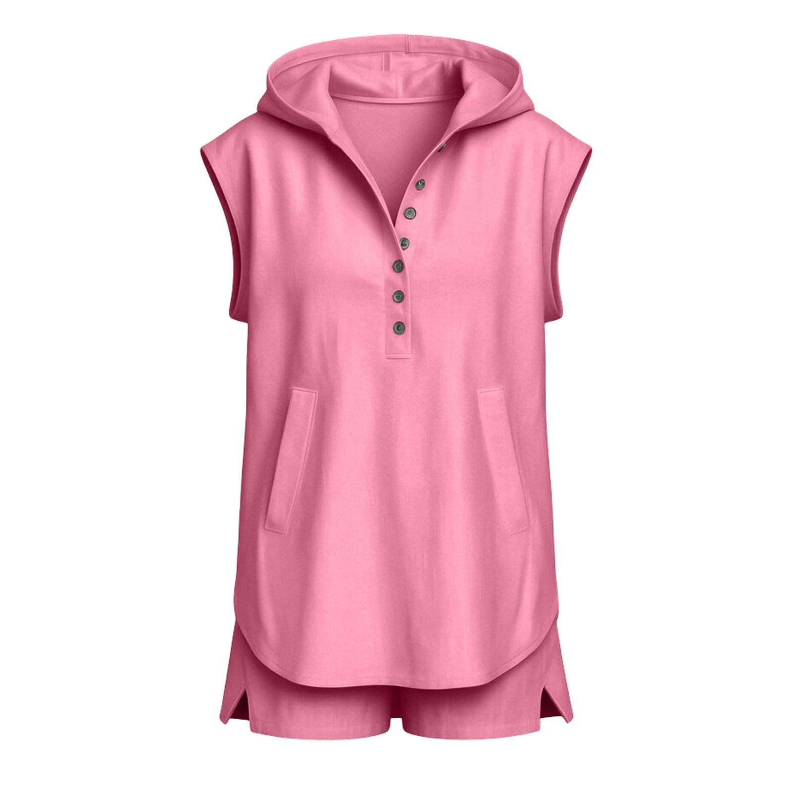 Ensemble De Sport Femme - Tenue De Sport Femme Grande Taille Short à Capuche Sans Manches pour Un Style DéContracté – Short Deux PièCes en Maille LéGèRe Coupe Ample et Allure Sportive Moderne