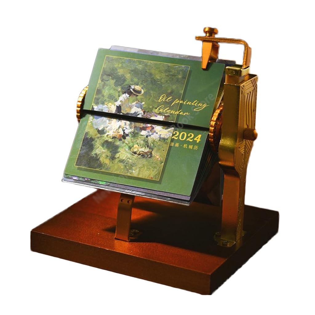 HASMI Stehender Flip-Desktop-Kalender 2024 Ölgemälde Mechanischer Kalender Literarischer Kalender Desktop-Dekoration Kalender 2023–2024