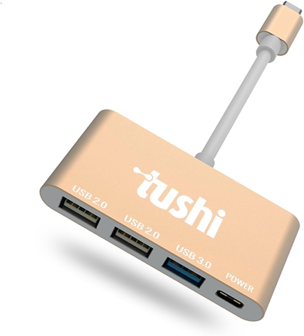 Tushi 4-in-1 USB C Hub with Type C/High Speed USB 3.0, USB 2.0 Ports for New Apple MacBook 12" / New MacBook Pro 13" 15" / ChromeBook Pixel & More/Multi-Port Charging & Connecting Adapter - Gold