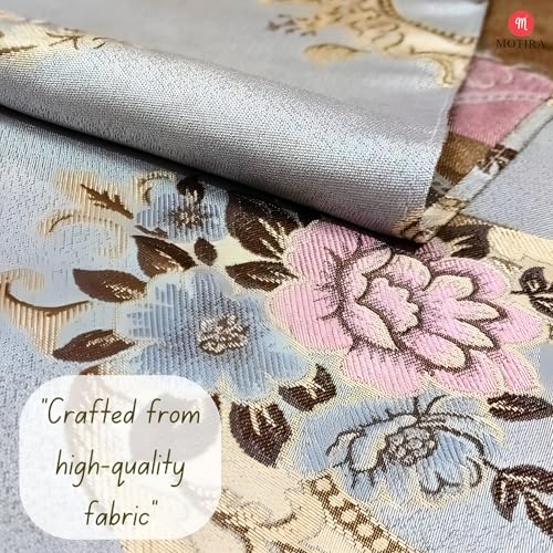 Image of Fridge Top Cover by Motira - Double Door & French Door Protector, Floral Embroidery with 6 Pockets 65 x 170 CM (Grey).
