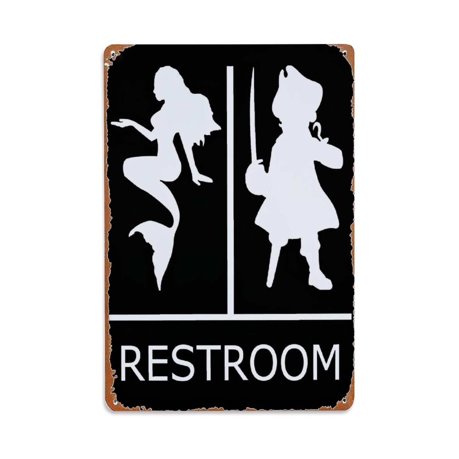 Jdfenggu Vintage Mermaid And Pirate Restroom Sign Retro Metal Tin Sign, Metal Poster For Bar, Home, Man Cave, Kitchen, Laundry Room Art Decor 8X12 Inch