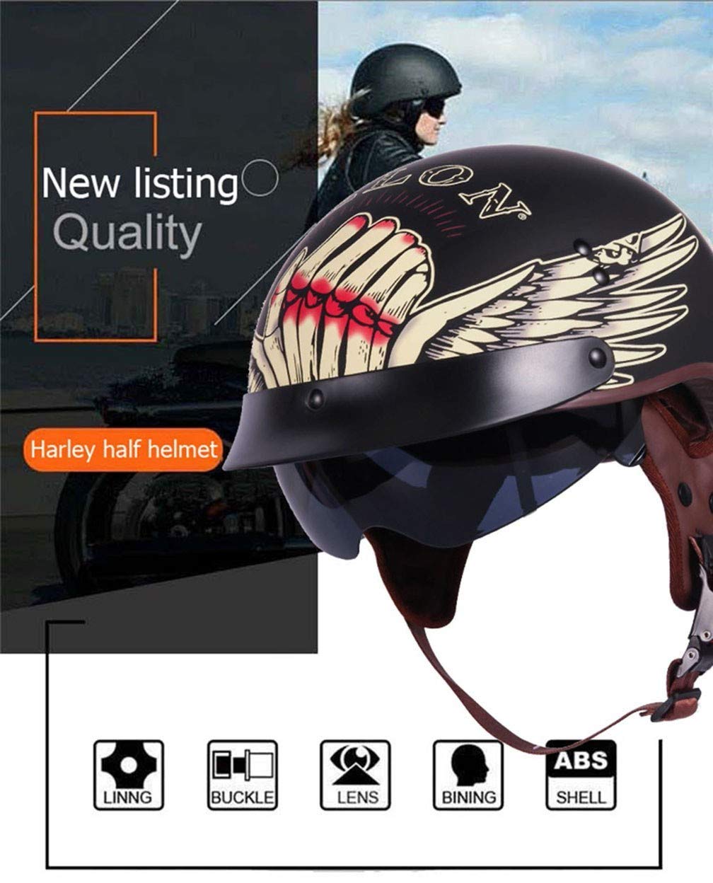 Casco Moto Aperto Stile Jet Retrò - DJCALA Con Visiera Parasole, Omologato ECE, Leggero E Confortevole - Unisex