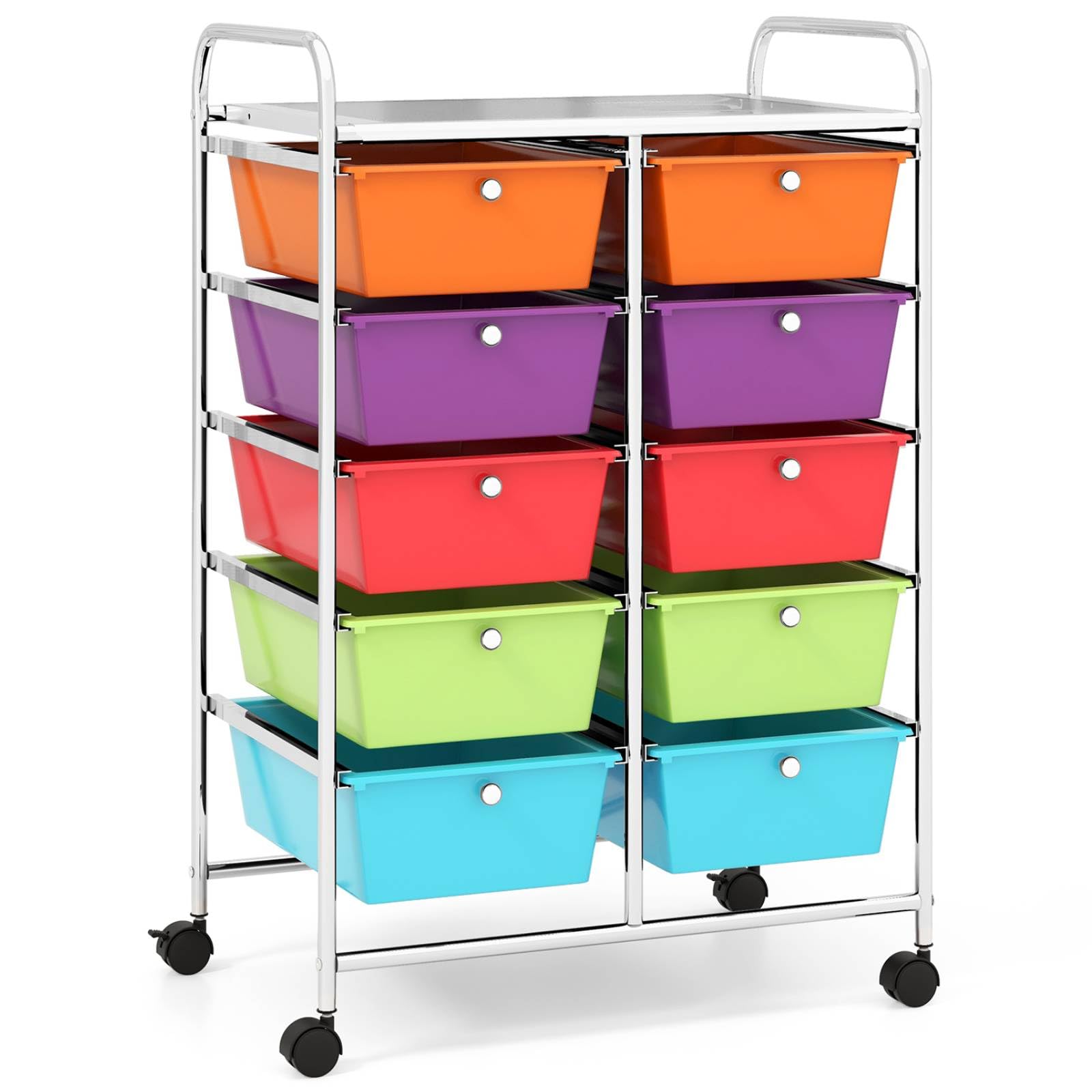 COSTWAY 10 Drawers Storage Cart, Multipurpose Mobile Organizer Shelving Unit with Handle, Removable Drawers & Lockable Wheels, Utility Rolling Trolley for Home Office Beauty (Muticolor) — image 1