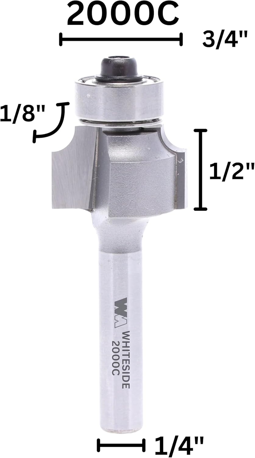 Whiteside Router Bits 2000C Round Over Bit with 1/8-Inch Radius, 3/4-Inch Large Diameter and 1/2-Inch Cutting Length