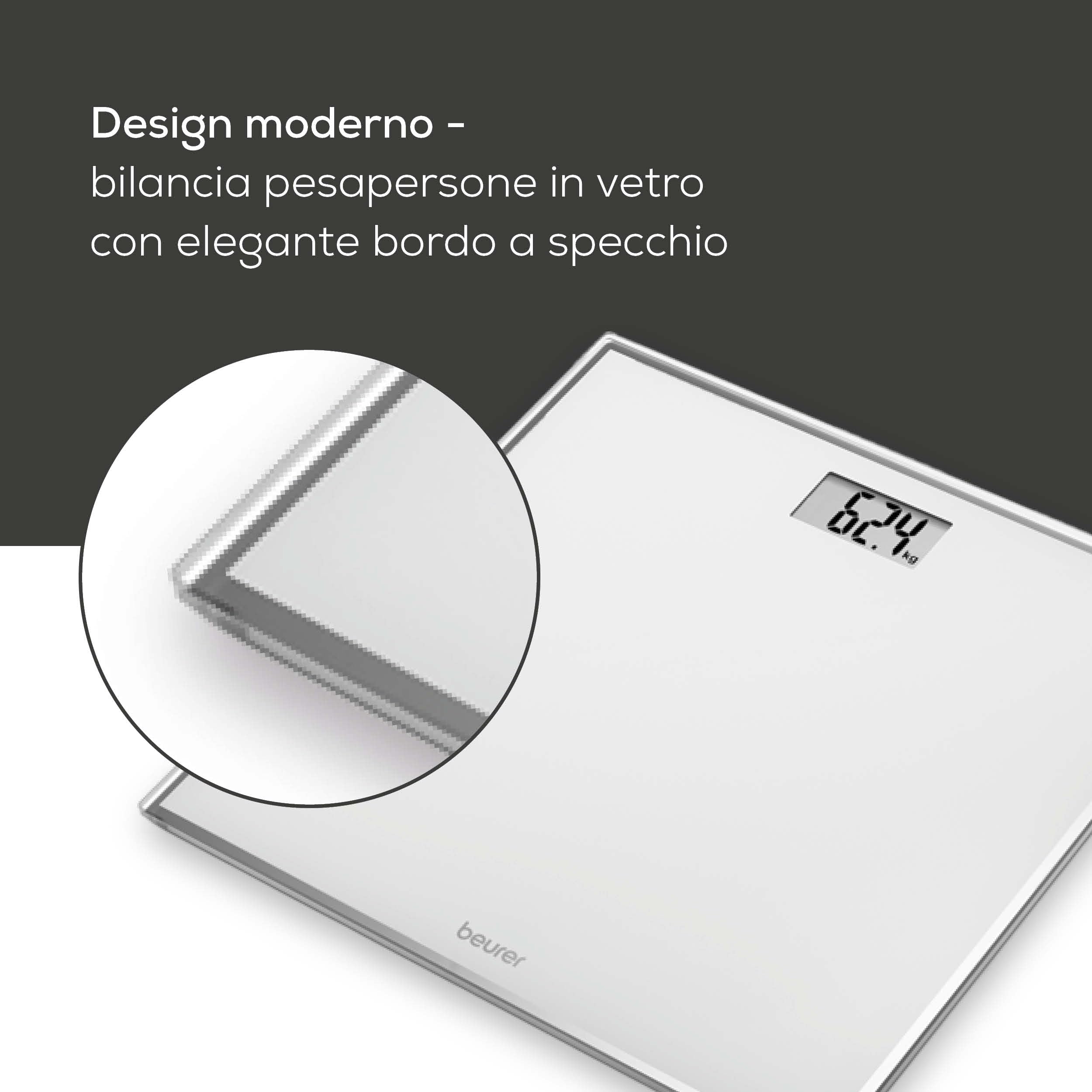 Beurer GS 120 Bilancia Digitale Compatta in Vetro con Effetto Specchio, Display LCD 22 mm, Portata 150 kg, Formato Salvaspazio 27x26 cm, Graduazione 100 g, Auto-On/Off, Design Elegante e Moderno