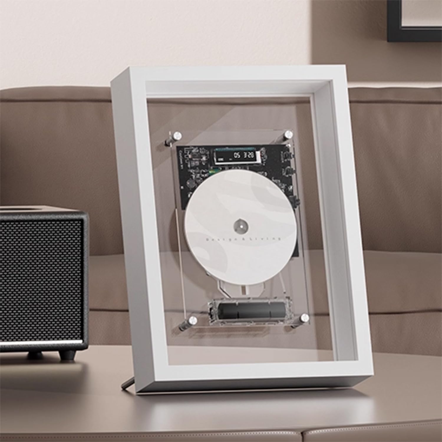 Lettore CD montabile a parete con telecomando, Bluetooth 5.0 e uscita AUX da 3,5 mm, cornice decorativa per casa, ufficio, galleria, altoparlanti non inclusi
