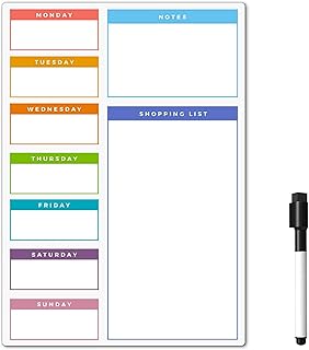 Magnetic Dry Erase White Board Planner for Fridge | Apartment Essentials and Home Organization Must Have | Family Planning, Grocery List, Whiteboard Calendar, Chore Chart | Multi-Color 12" x 16"