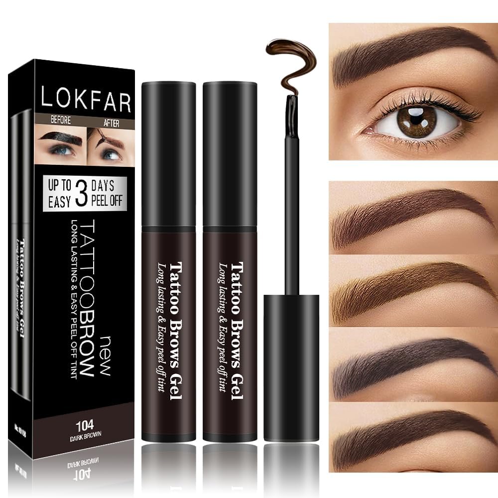LSxia 2 Pack Peel Off Tattoo Eyebrow Gel Dark Brown - Waterproof, Long-Lasting Up to 3 Days, Easy Removal Natural Brow Tattoo