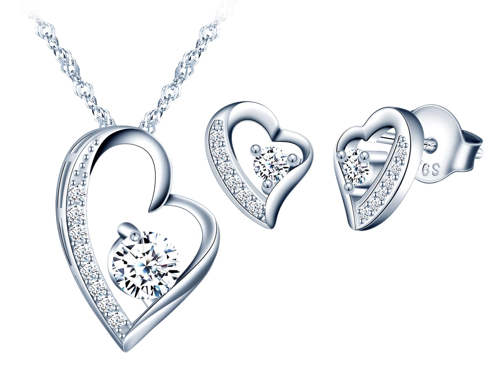 MICSAVI Collana e Orecchini di Cuore Set di Gioielli da Donna Ciondolo con Catenina Cuore in Argento Sterling 925 e Zirconia cubica