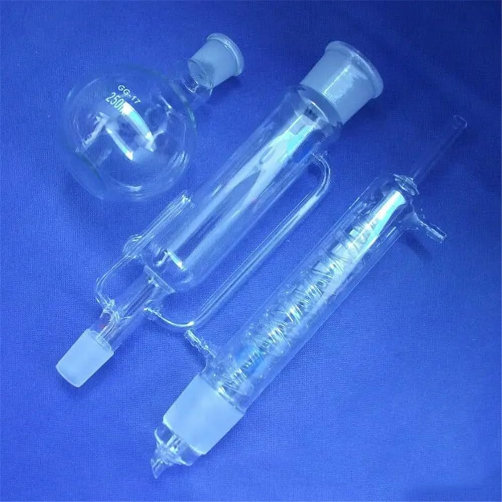 Lote de 2 unidades de cristalería de laboratorio de 250 ml, Soxhlet, con condensador y extractor.