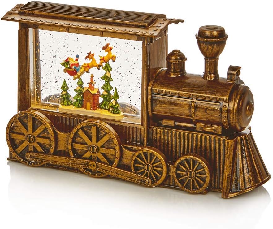 29cm Gold Water Spinner Christmas Train and with Santa Scene Decoration