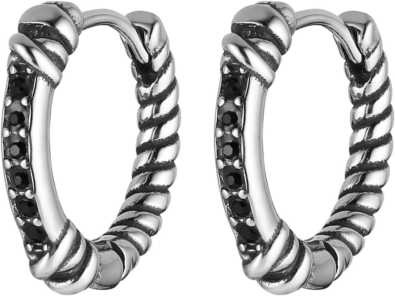 HZMAN Punk Retro Stainless Steel Hoop Earrings for Women Men Gothic Round Geometry Rock Statement Ear Jewelry Gifts Earrings