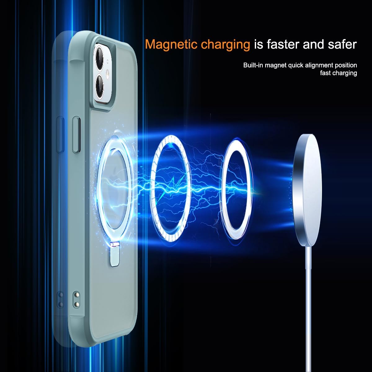 Compatible with iPhone 11 Case with Invisible Magnetic O-Ring Stand Military-Grade Translucent Case for iPhone 11 6.1" [Compatible with Mag-Safe][Great Grip Feeling], Blue - Image 3