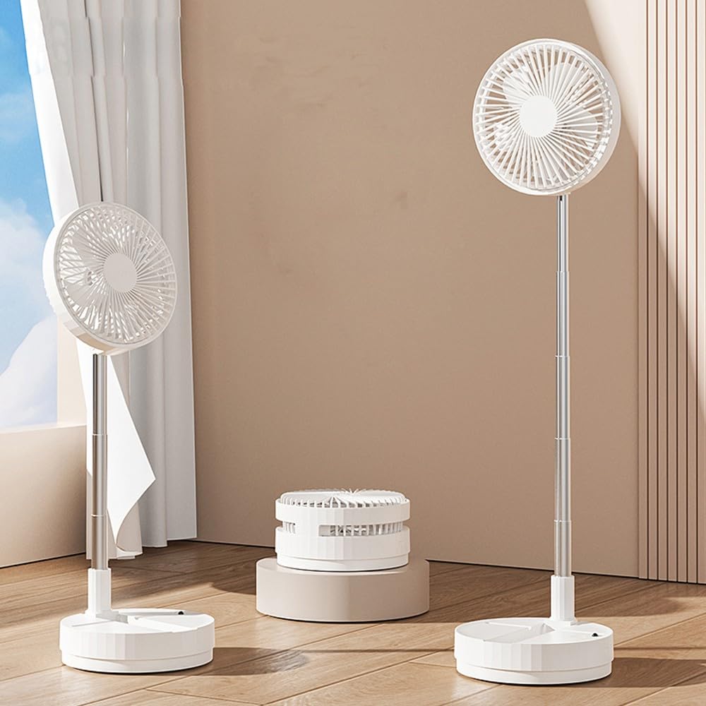 wonderlamp - Ventilador de Mesa Plegable Bensa, Altura Regulable 38–80 cm, Oscilante, 4 Velocidades, Mando a Distancia y Batería Recargable, Ventilador Portátil para Hogar