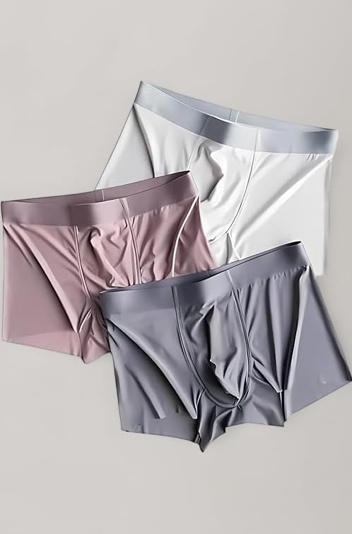Men's Ultra-Soft Ice Silk Lycra Material Stretch Solid Briefs Boxer Short Underwear Ideal for Working Out Multicolor (Pack of 1)