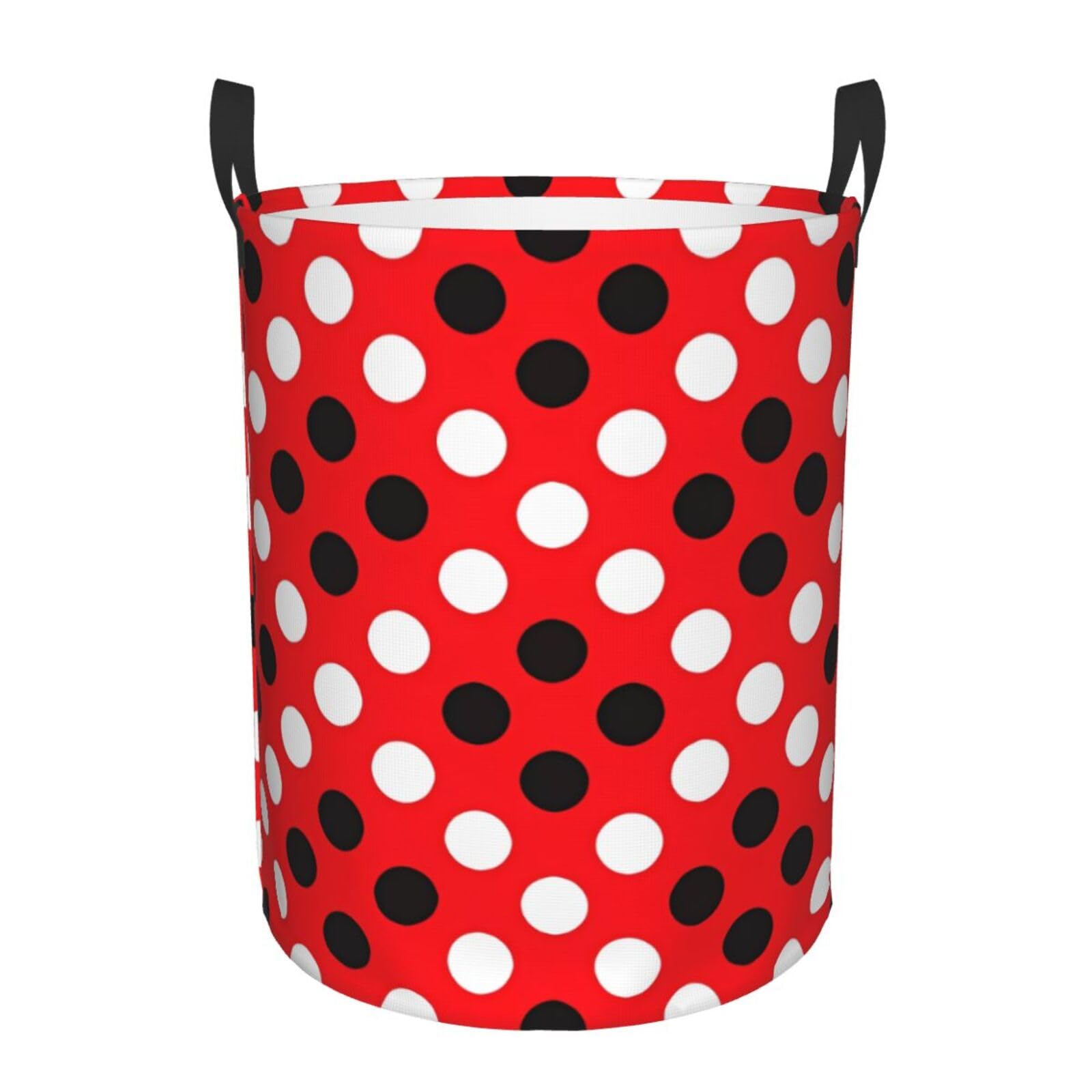 M Circular Hamper – Collapsible red white polka dot Print Laundry Basket