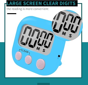 6 Pack Small Digital Kitchen Timer Magnetic Back and ON/Off Switch,Minute Second Count Up Countdown (Blue)