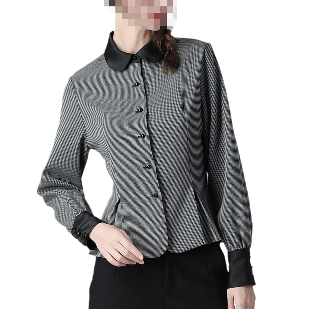 Disimlarl Vintage damska koszula z klapą kołnierza tunika topy elegancka smukła damska bluzka do pracy, Szary, XXL