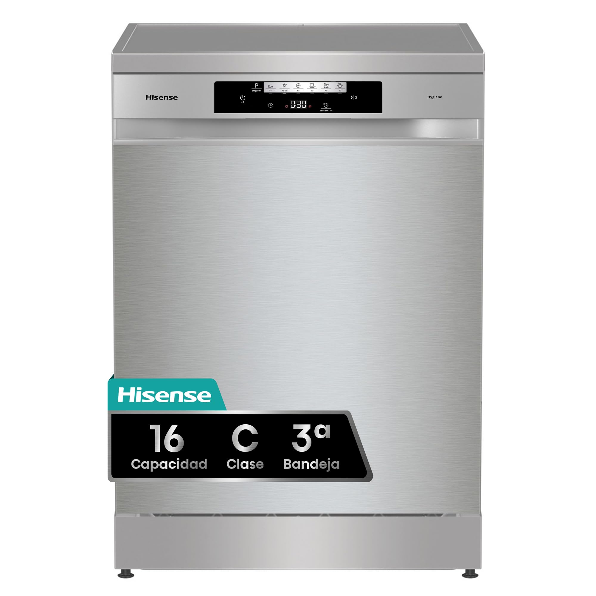 Hisense HS643C90X - Lavavajillas de Libre Instalación, Class C, Capacidad 16 Servicios, Alto 84.5cm x Ancho 59.9cm, Inox, Secado Automático, Programas Automáticos, Tercera Bandeja, 15' Lavado Rápido