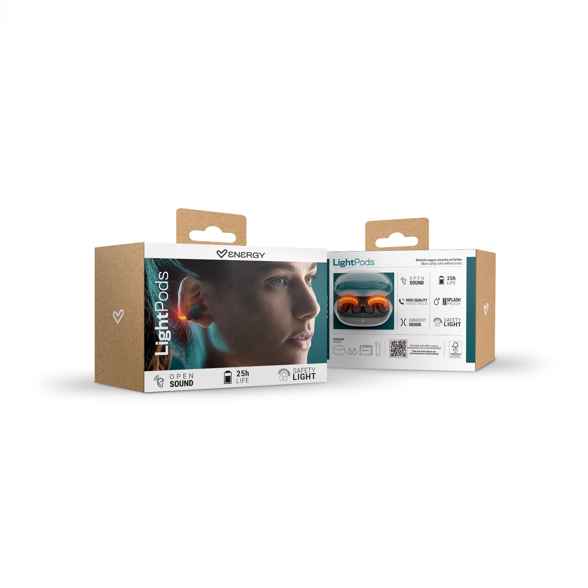 Energy Sistem Lightpods Dark - Cuffie Open Sound tipo pendente, con batteria di 25 ore, design curved-Fit, microfono ENC, protezione IPX4, suono direzionale, Bluetooth wireless