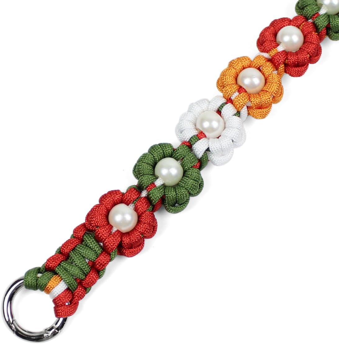 Cute Handmade Paracord Dog Collar Necklace – Unique Hand-Braided Festival Bloom Tone Multi-Color Flower Design Pet Accessory for Medium Large Dogs Fit 16-20" Neck Size L