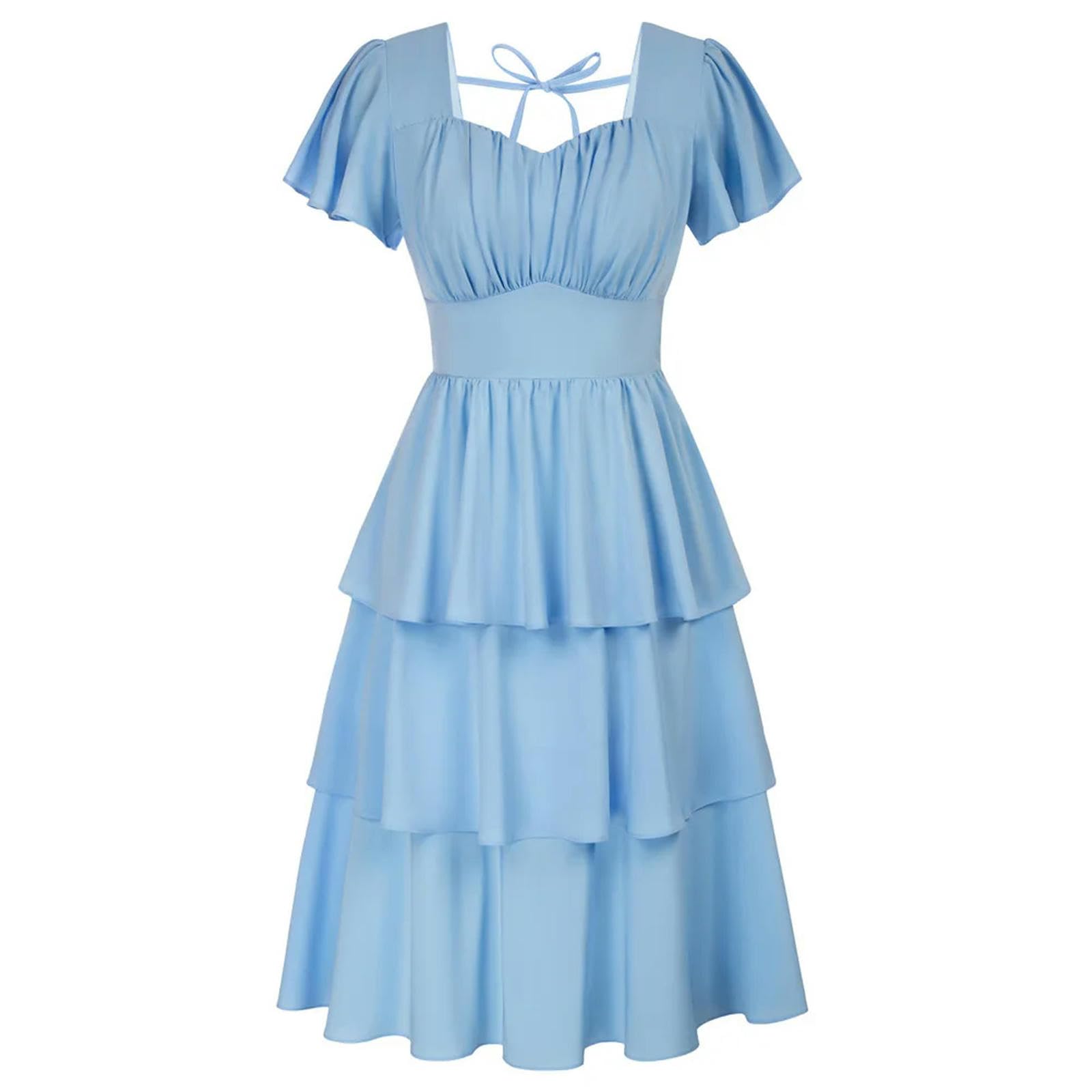 Abito In Chiffon Donna Taglie Forti A Trapezio Con Maniche A Volant - Abito Casual Lungo Al Ginocchio