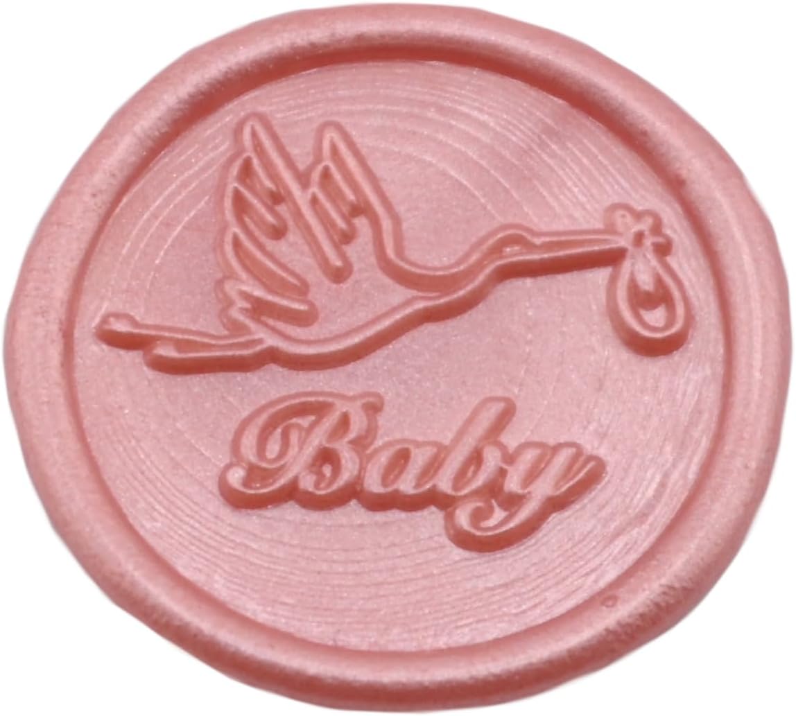 Wax Seal Stickers Blue Adhesive Envelope Seal Stickers Baby Shower Birthday Card Birth Announcement Gender Reveal Invitation Gift Wrapping (Stork, 25 pcs)