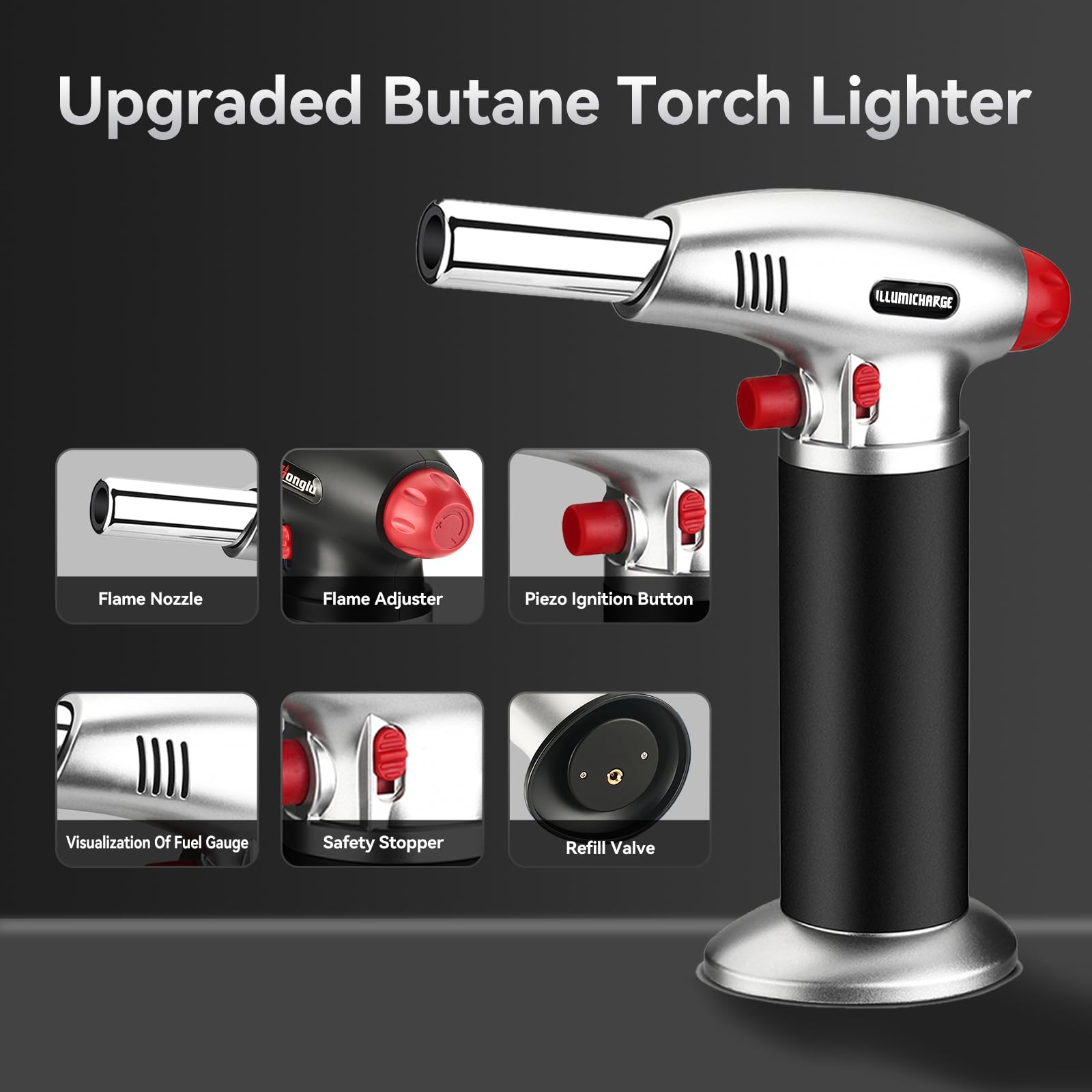 Antorcha de butano para cocinar, linterna culinaria recargable para Creme Brulee, ideal para camping, funcionalidad de pistola de calor, butano no incluido, color negro