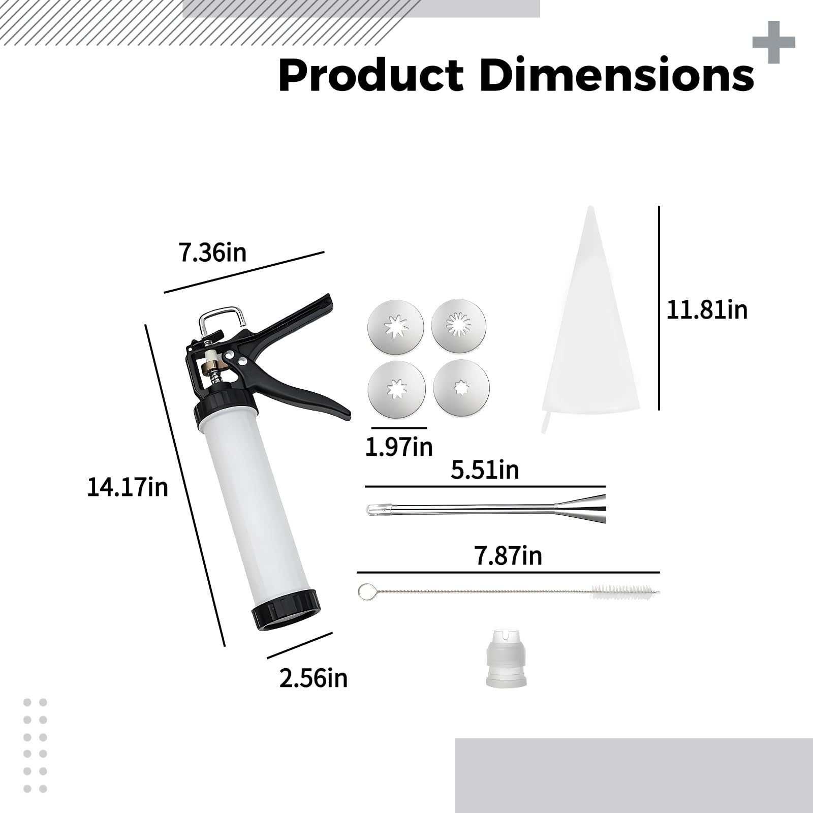 Machine à Churros 51 FL oz, 1,5 L, Presse à Churros espagnole Manuelle avec 4 Buses et Embout de Remplissage, poignée Facile à saisir, Brosse de Nettoyage Incluse