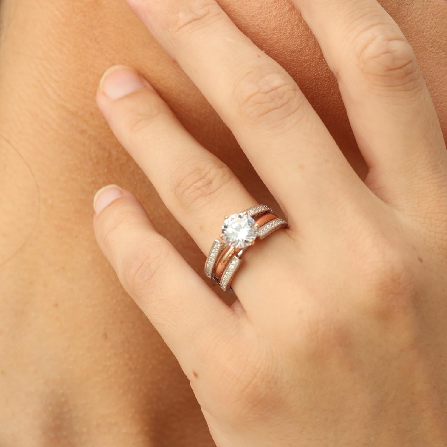 Cathedral Enhancer Guard Ring for Women with Round Lab Created Moissanite or Lab Grown Diamond, Stacking Wedding Ring in 14K Gold Plated 925 Sterling Silver Jewelry Gift for Her - Image 4