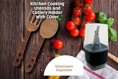 Miniatura 3 de Soporte para cubiertos y utensilios cubiertos de ratán organizador de plástico para cubiertos con tapa superior perfecto para cocina picnic hogar