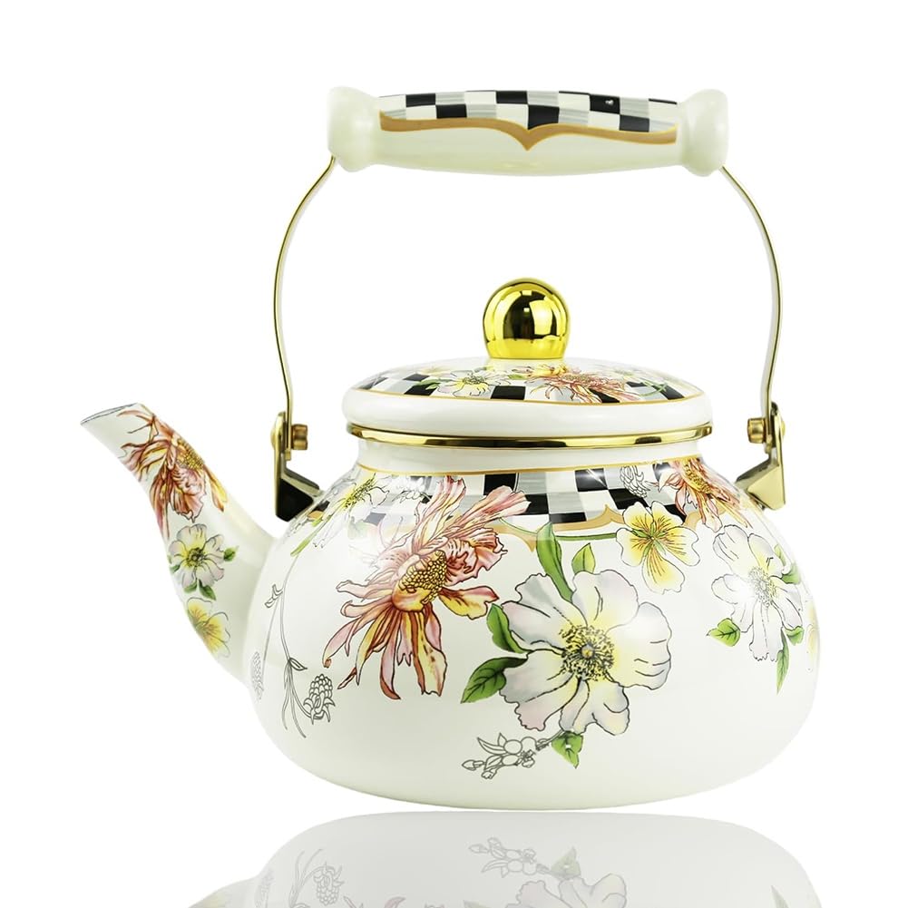 Théière en porcelaine émaillée fleurie pour cuisinière de style vintage
