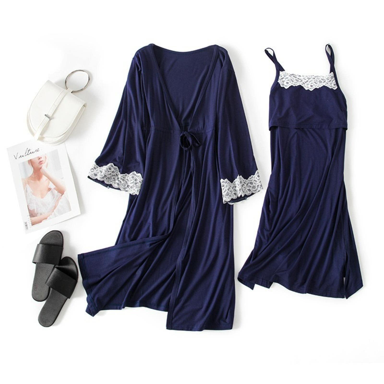 Femme Enceinte vêtements de Nuit Allaitement Grossesse Pyjamas Fronde Allaitement Chemise de Nuit maternité Travail Robe + Robe Accouchement