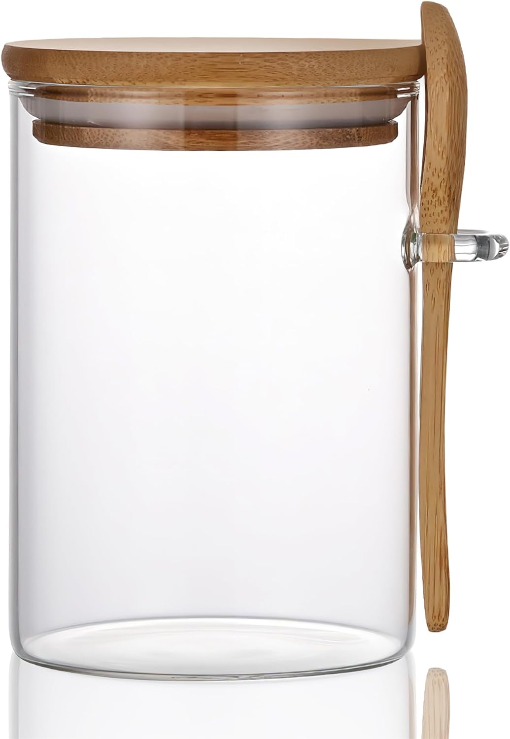 MOLFUJ 15 oz/450 ml Clear Glass Storage Canister with Airtight Lid, Small Decorative Container Jar with Wooden Spoon for Overnight Oatmeal Coffee Spice Candy Salt Cookie Condiment Pepper Sugar