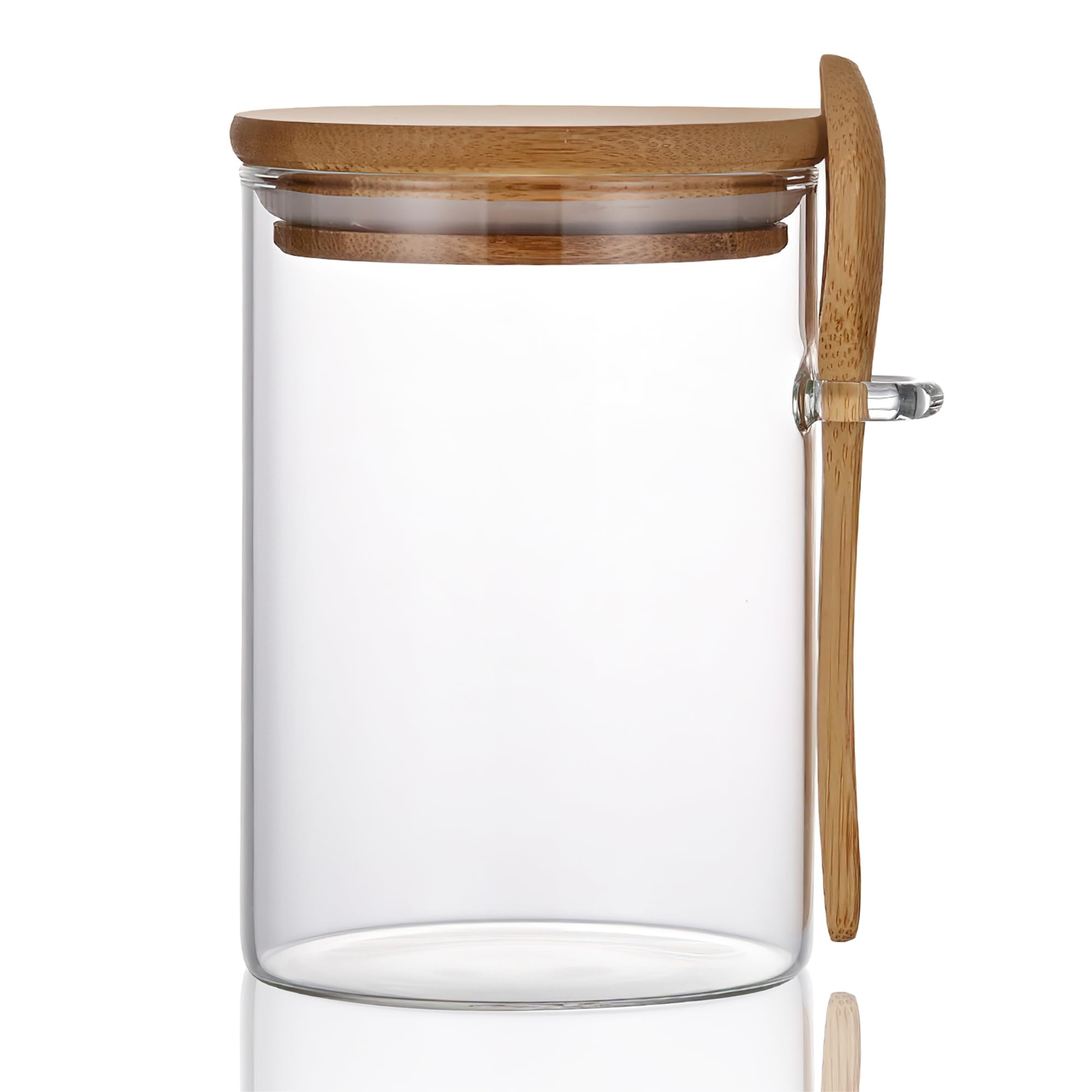 MOLFUJ 15 oz Clear Glass Storage Canister with Airtight Lid and Wooden Spoon