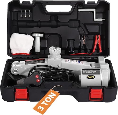 Miniatura 10 de TYAYT Kit de gato eléctrico para automóvil, gato automotriz de 3 toneladas y 12 voltios, gato de tijera eléctrico para automóvil, sedán y SUV, gato