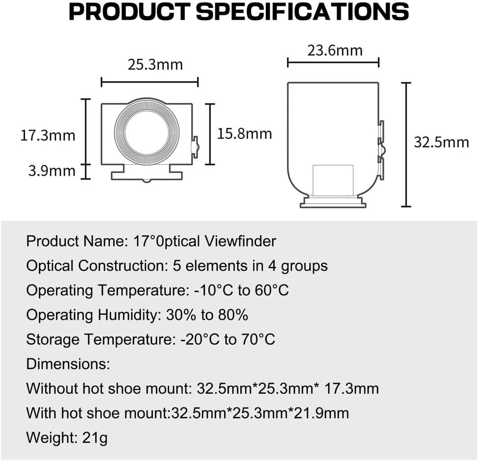 Optical Viewfinder, 17° Viewfinder 17° Retro Viewfinder External Mini Finder with Cold Shoe Mount, 28mm, 35mm, 50mm Precise Framelines for Film Cameras Photography,White